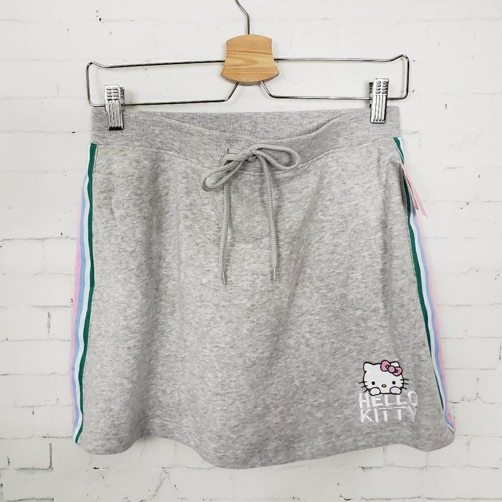 Hello Kitty By Sanrio Gray Mini Sweat Skirt Fleece Size M NEW Drawstring Waist